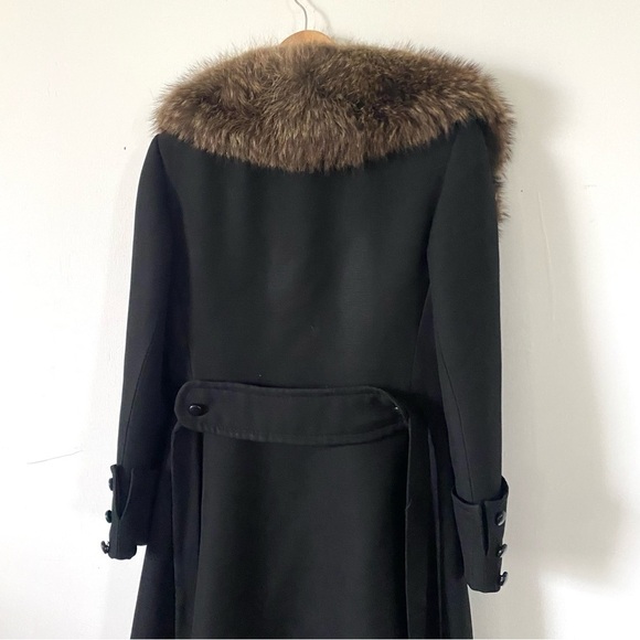 Vintage Fur Maxi Opera Coat Whimsigoth Black Wool Fox Fur Collar 60s Womens S /M - Picture 11 of 16